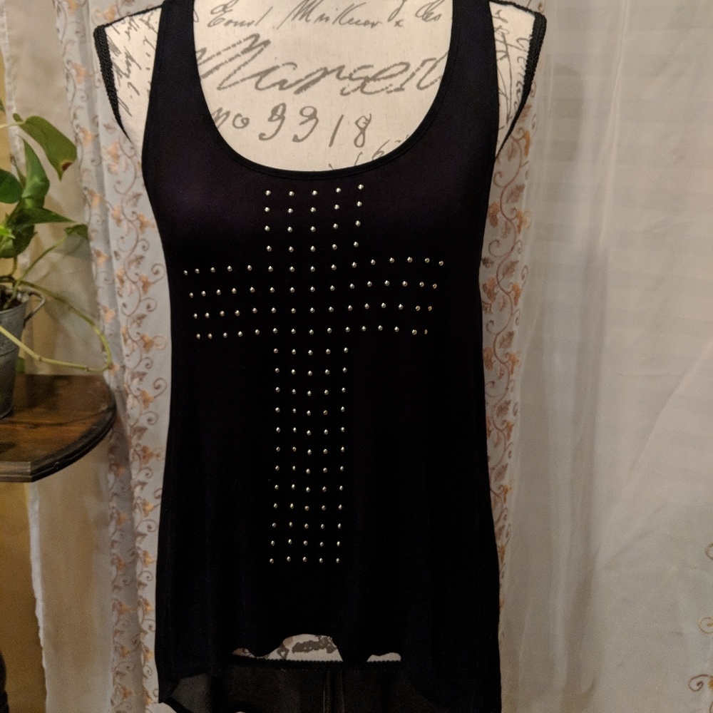 Black Gold Cross Sheer Tank Top